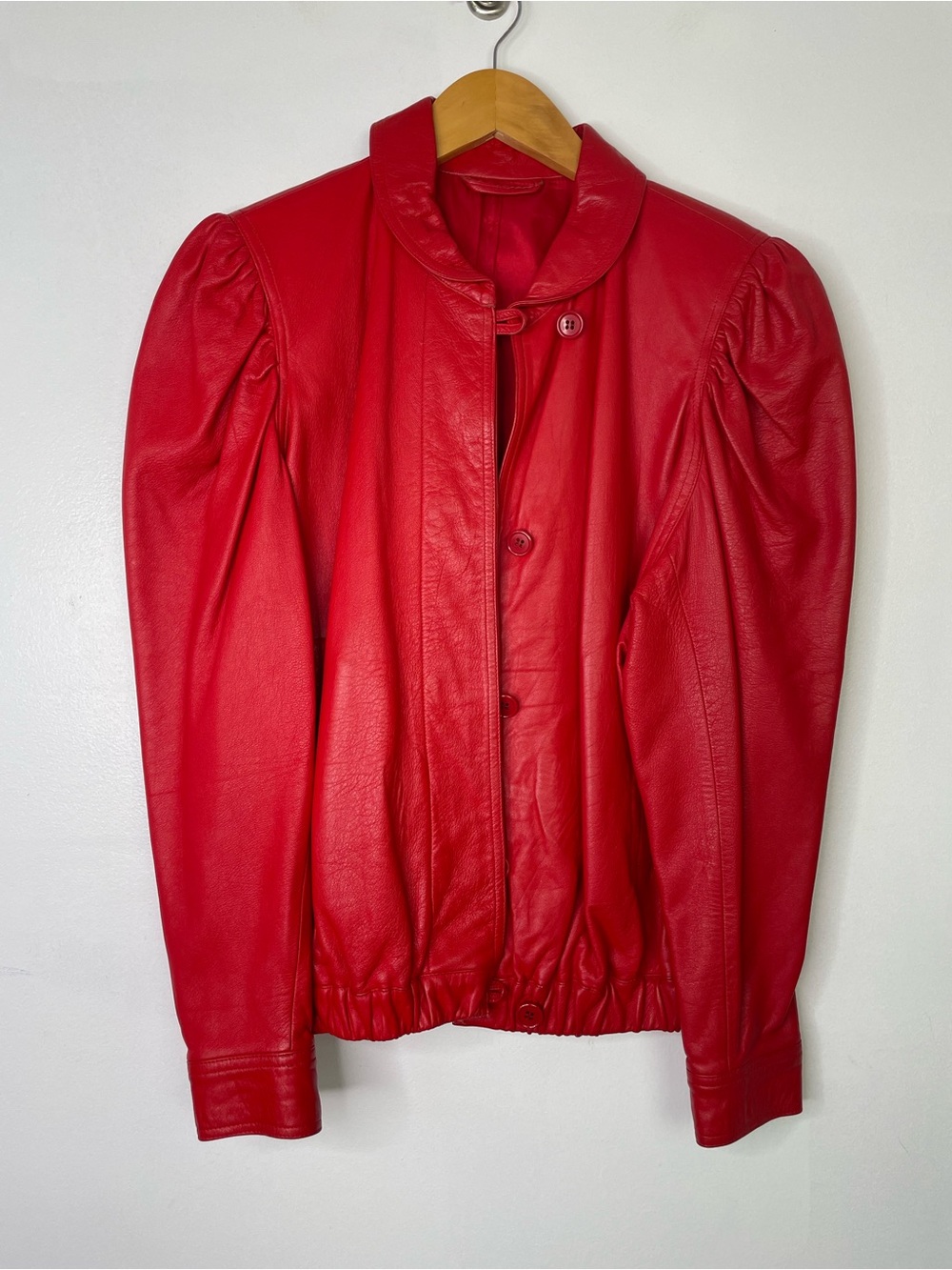 Red Leather Puff-Sleeve Jacket 1980s Vintage - Picture 7 of 10
